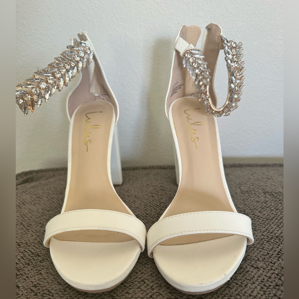 White and gold bejeweled bridal heels